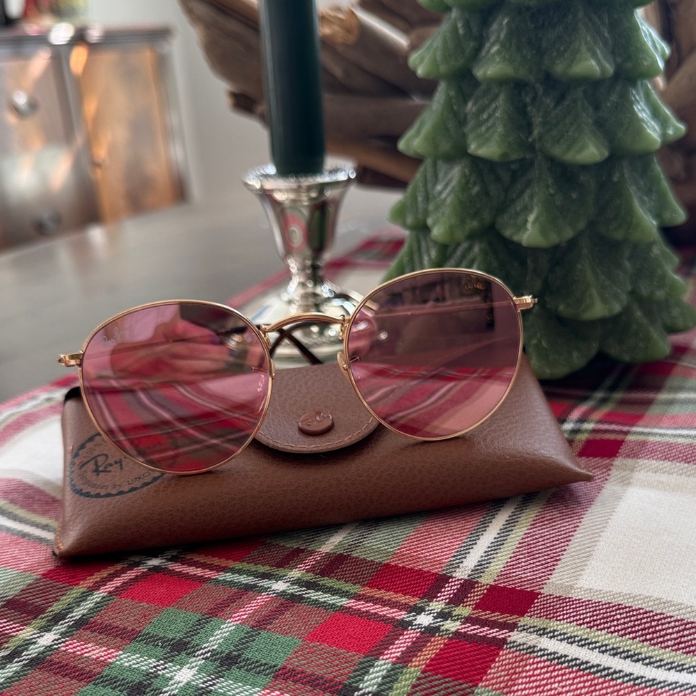 Ray-Ban Gold Frame Sunglasses with Pink Lenses